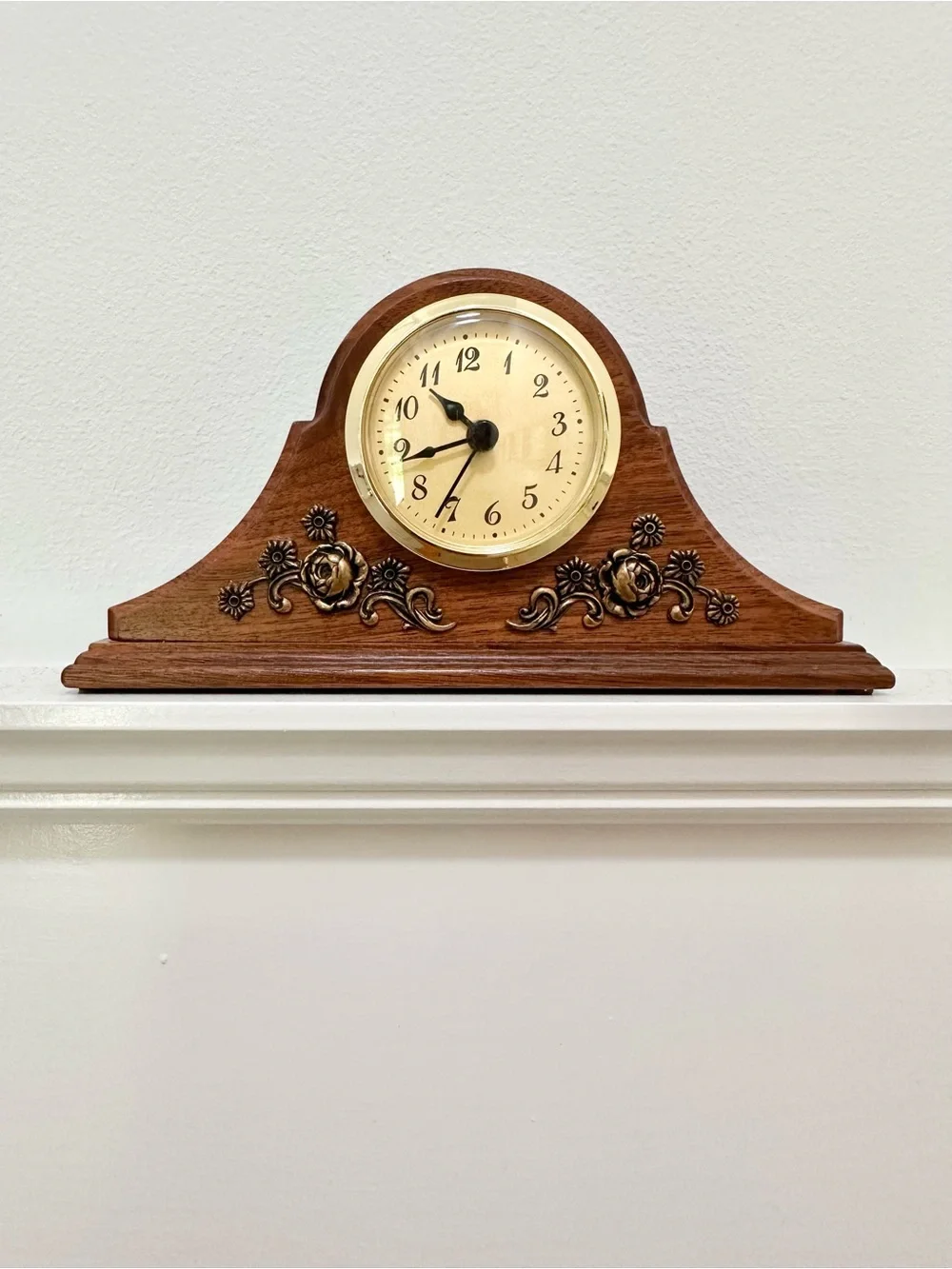 Handcrafted Fisher Landcaster Co. Classic Wooden Small Mantel Clock Brown Gold